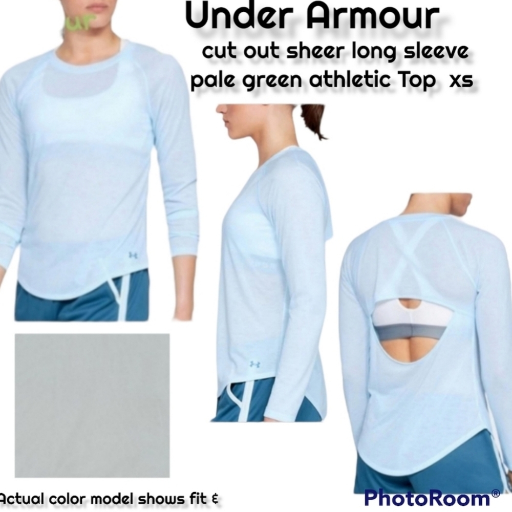 Under Armour Women loose fit keyhole cut out long-sleeve top Sheer pale green XS